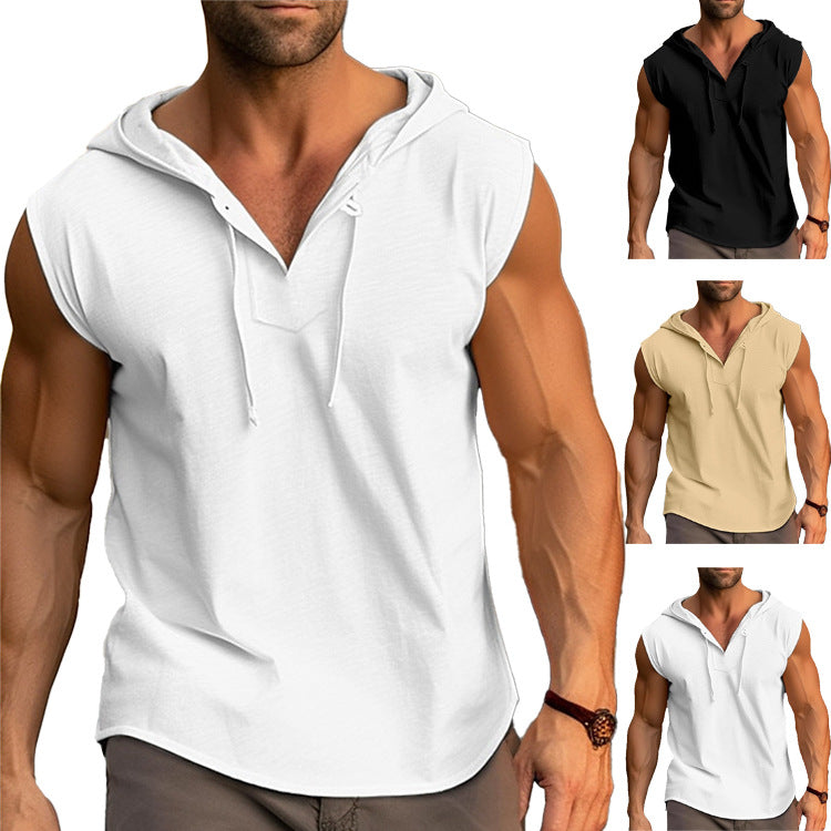 Herren ärmelloses Trainingsshirt mit praktischem Kapuzen-Design EB