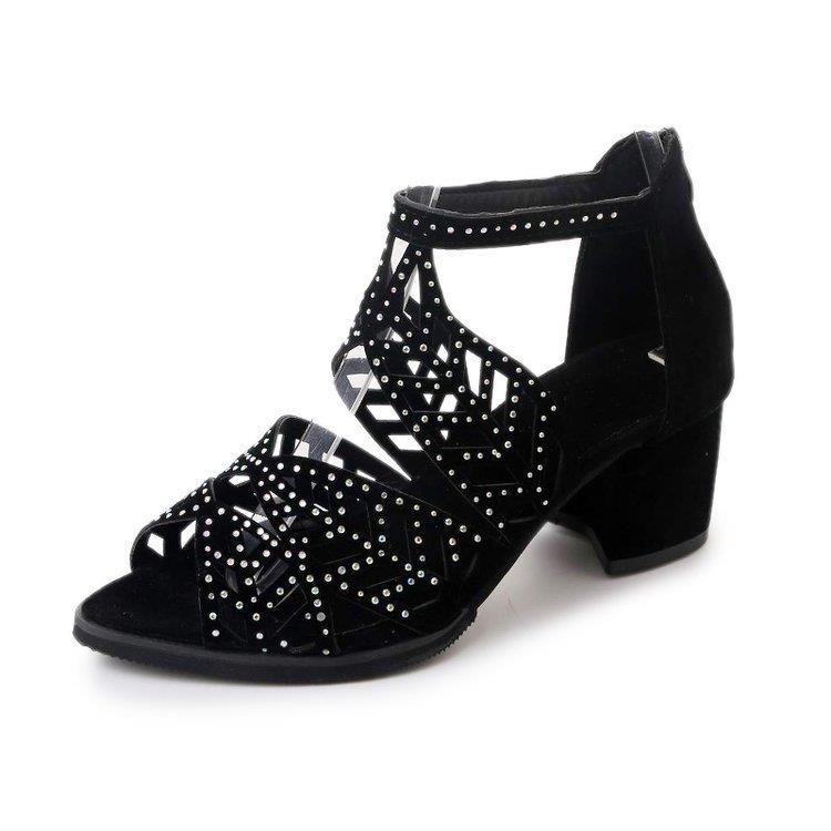 Damen Glamouröse Strass-Sandalen mit Blockabsatz EB