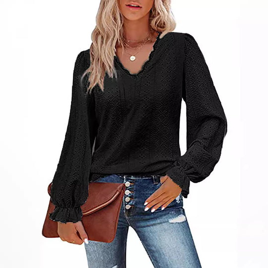 Damen lässige Bluse mit romantischem Spitzenmuster EB