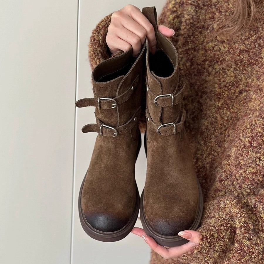 Damen Stiefeletten mit modischem Schnallenverschluss und robustem Profil EB