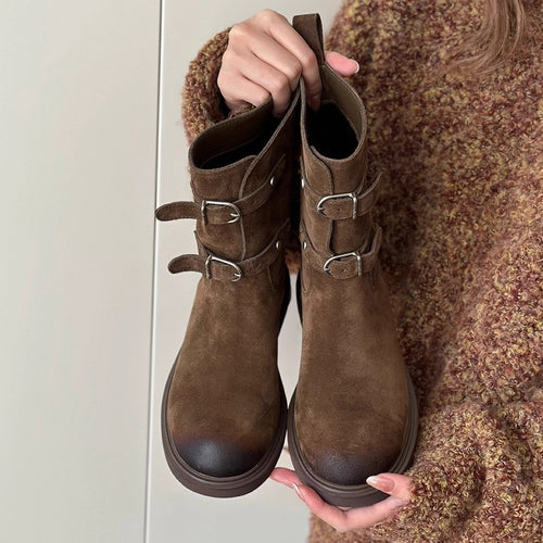 Damen Stiefeletten mit modischem Schnallenverschluss und robustem Profil EB