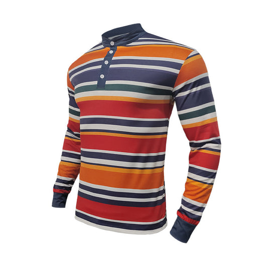 Herren Langarm-Henley-Shirt mit modischem Streifenmuster und hochwertiger Baumwollqualität EB