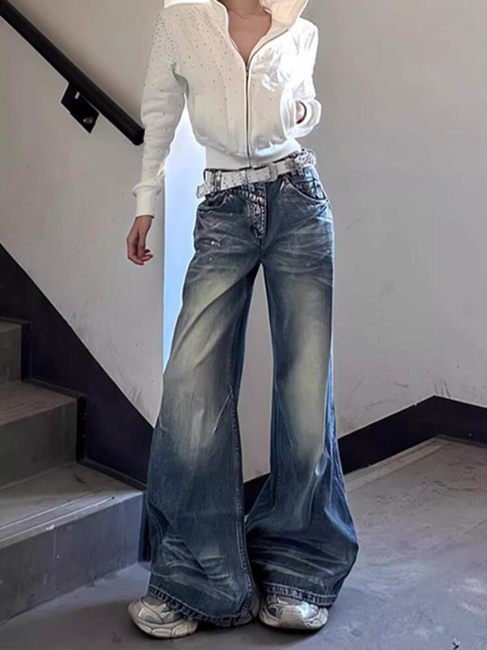 Damen Weite Jeans mit ausgefallenem Schnitt und modernem Design EB
