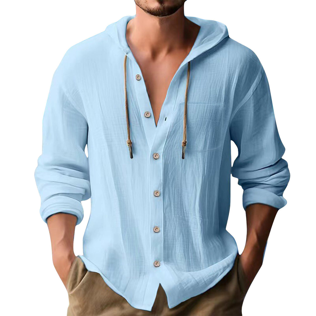 Herren lässiges Kapuzenshirt mit Knopfleiste und praktischen Taschen EB