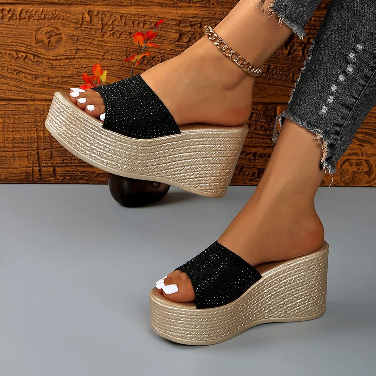 Damen Plateau-Pantoletten mit glitzerndem Riemen EB