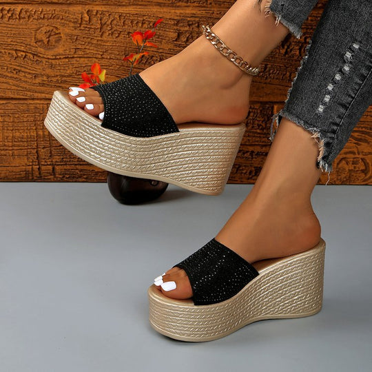 Damen Plateau-Pantoletten mit glitzerndem Riemen EB