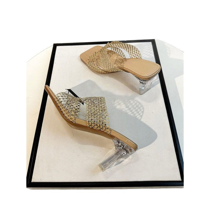 Damen transparente Mules mit schickem Netzdesign EB