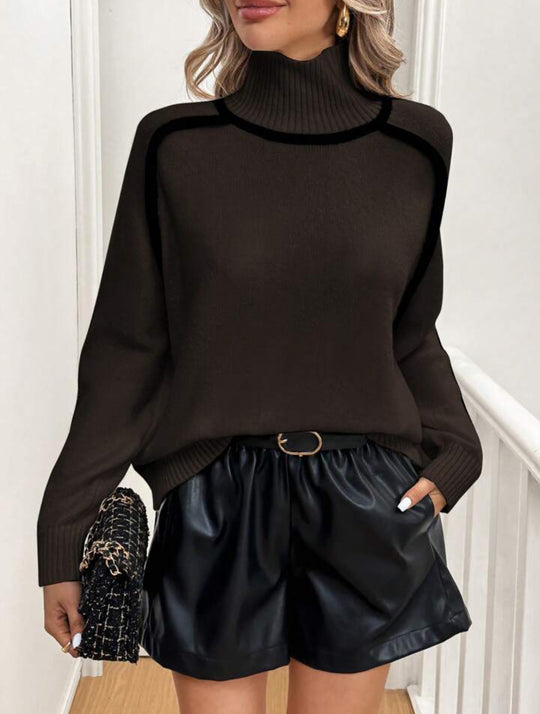 Damen modischer Rollkragenpullover mit Kontraststreifen und lässigem Schnitt EB