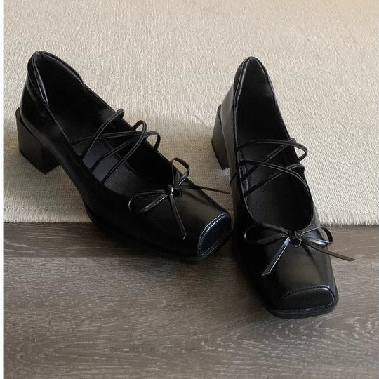 Damen elegante Ballerinas mit moderner Metalloberfläche und bequemem Blockabsatz EB