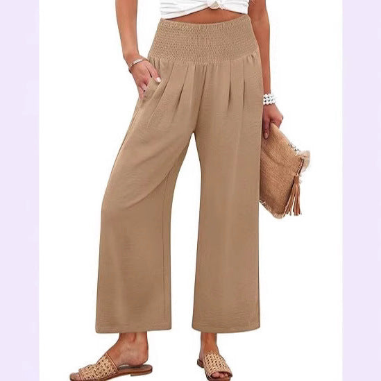 Damen Weite Culotte-Hose mit elastischem Bund und Falten EB