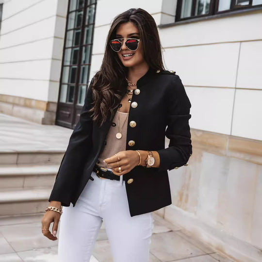 Damen nan militärischer Blazer mit Stehkragen und dekorativen Goldknöpfen EB