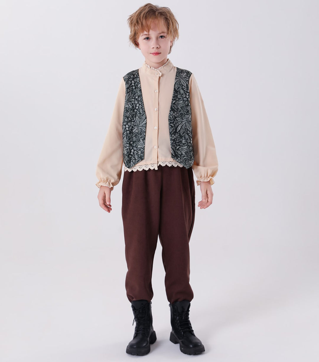 Unisex nan Kinderweste im Vintage Brokatstil mit floralem Jacquardmuster EB