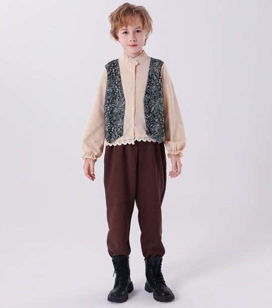 Unisex nan Kinderweste im Vintage Brokatstil mit floralem Jacquardmuster EB