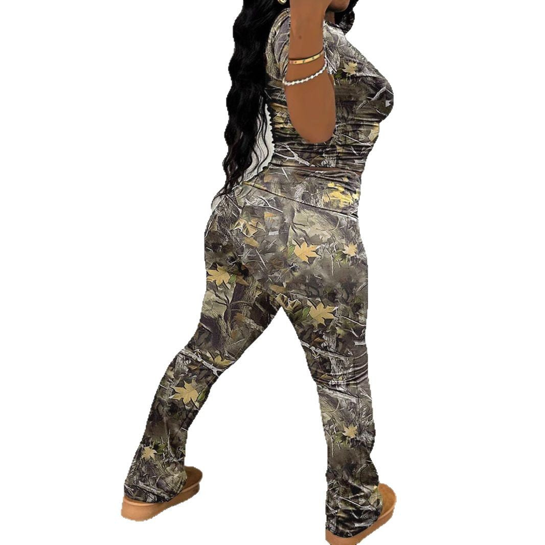 Damen Sportliches Set mit trendigem Camouflage-Muster und elastischem Bund EB