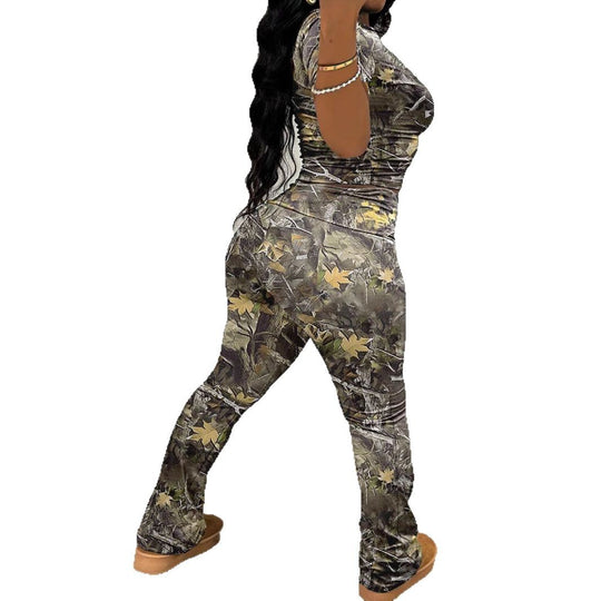 Damen Sportliches Set mit trendigem Camouflage-Muster und elastischem Bund EB