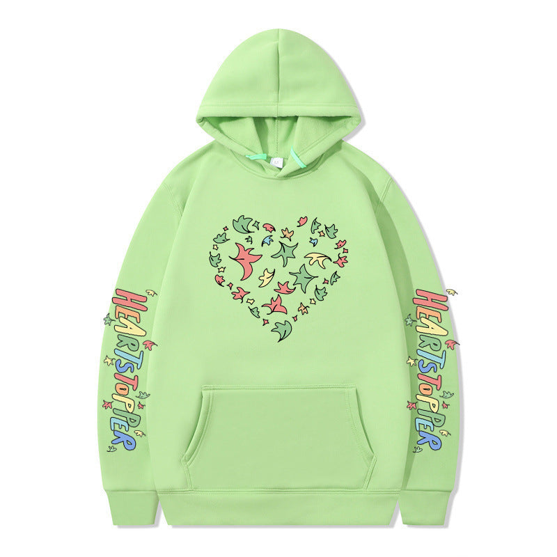 Damen Kapuzenpullover mit kreativem Herz- und Blattmotiv EB