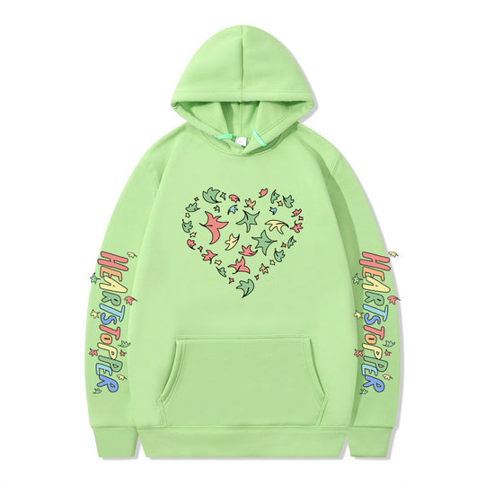 Damen Kapuzenpullover mit kreativem Herz- und Blattmotiv EB