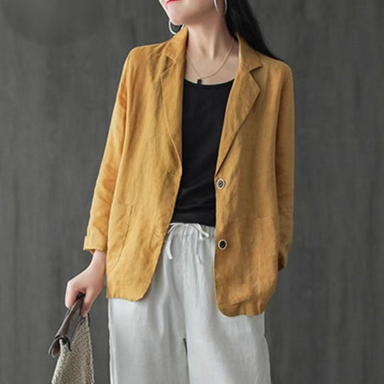 Damen Leinenblazer im lässigen Stil mit lockerer Passform und aufgesetzten Taschen EB
