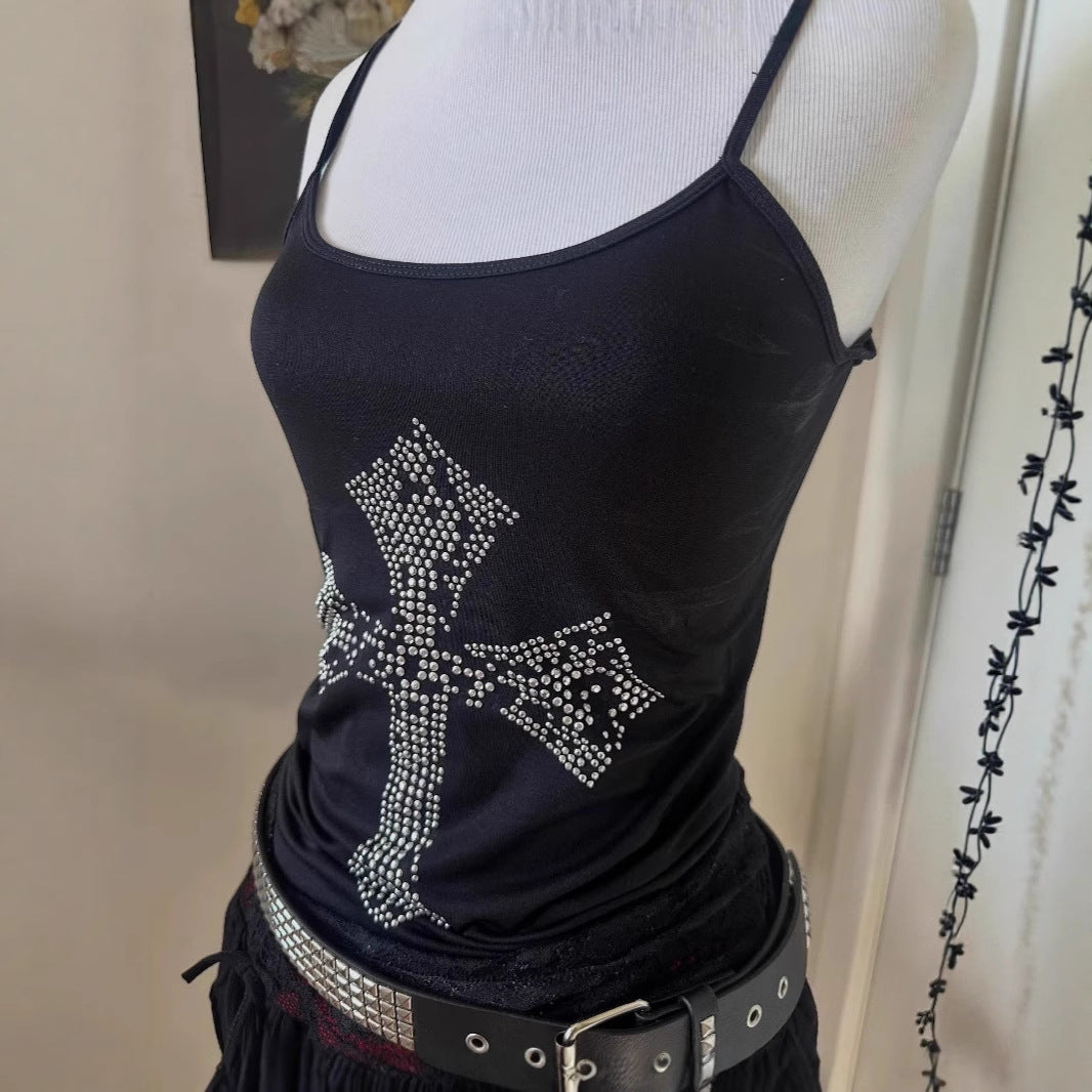 Damen stylisches Tanktop mit Kristallkreuz-Design EB