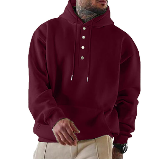 Herren Kapuzenpullover mit modischem Knopfverschluss und praktischer Kängurutasche EB