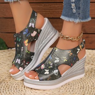 Damen Wedge-Pantoletten mit floralem Design und komfortablem Fußbett EB 1782111804