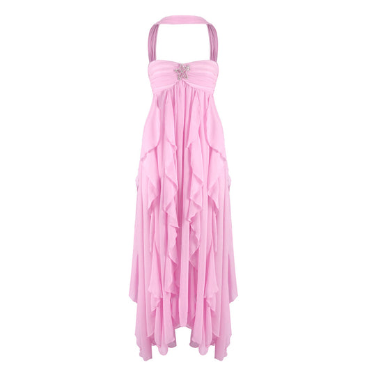 Damen Abendkleid mit fließendem Rock und verspielten Rüschen EB