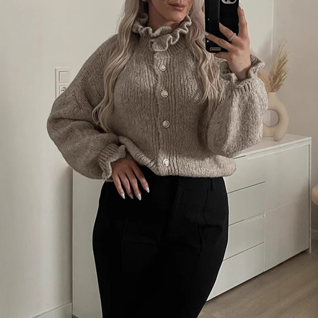 Damen Strickjacke mit modischem Kragen und Knopfdetails EB
