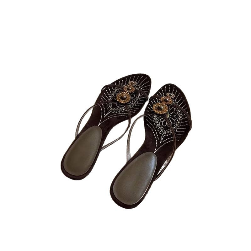 Damen Elegante Zehentrenner-Sandalen mit funkelndem Strass-Design EB