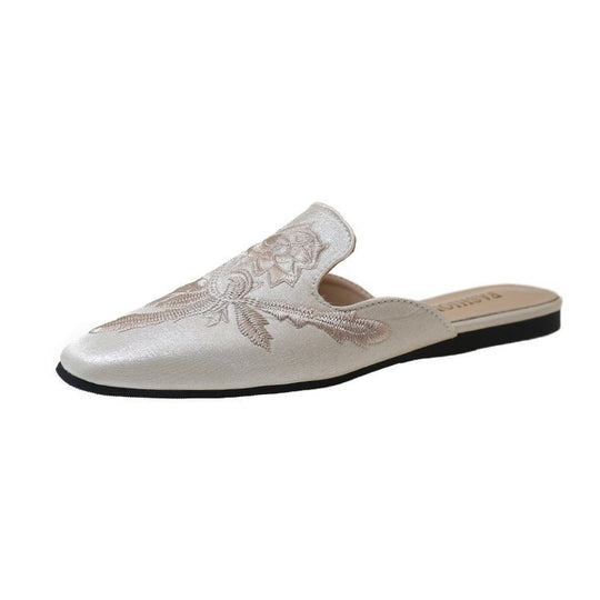 Damen elegante Mules mit floralen Stickereien EB