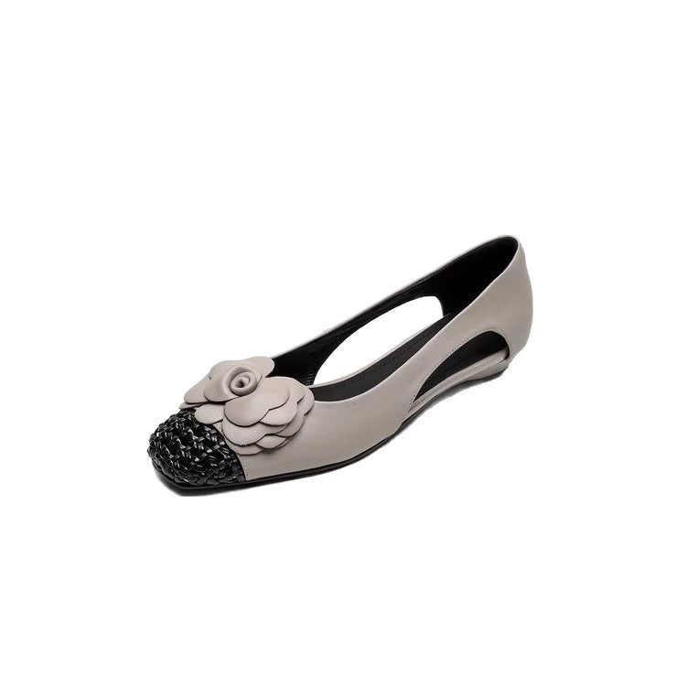 Damen Ballerina-Schuhe mit floralen Akzenten und offenem Fersenbereich EB