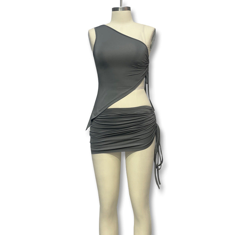 Damen asymmetrisches Wickelkleid mit Raffungen EB