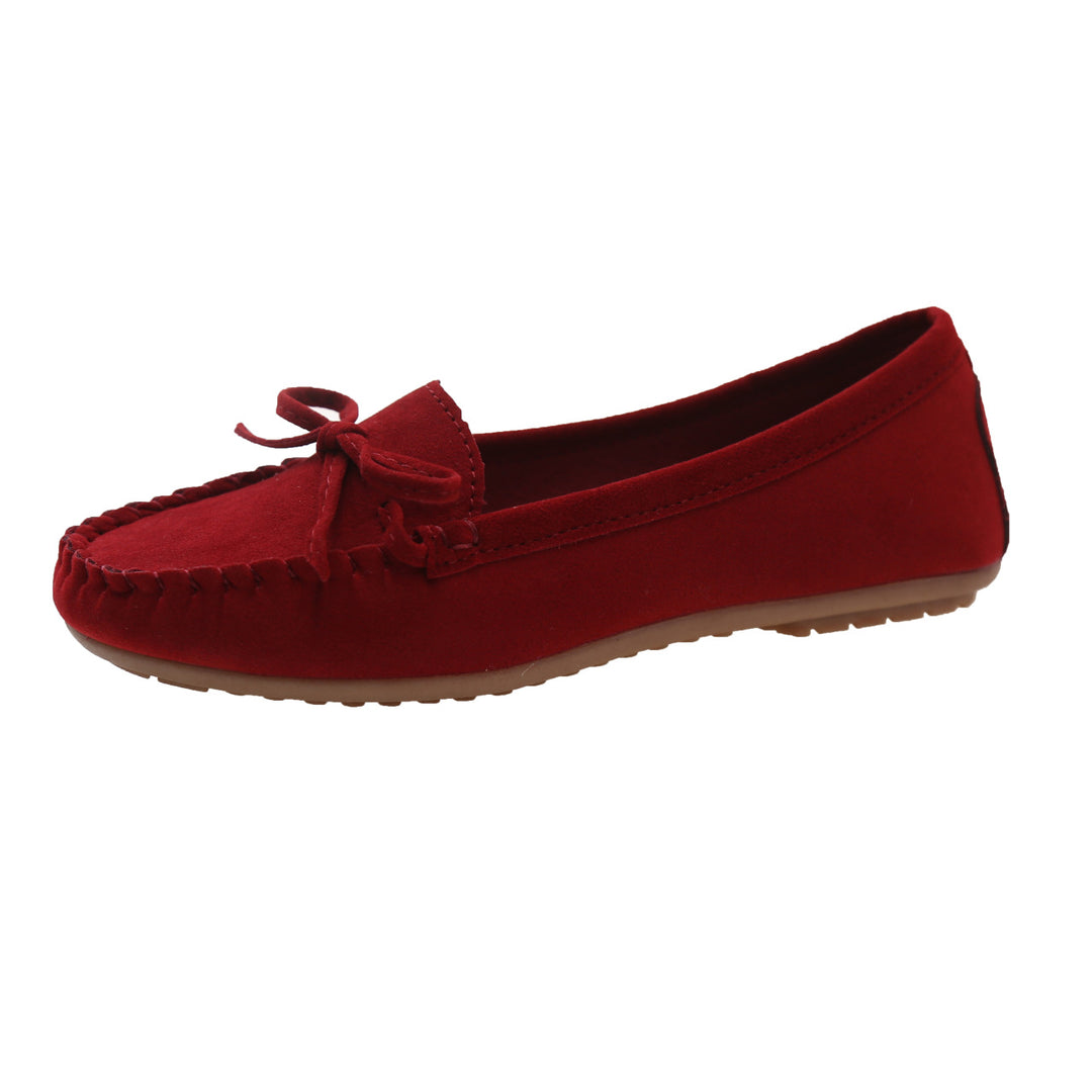 Damen Mokassins aus weichem Veloursleder mit dekorativem Band EB