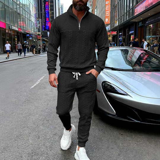 Herren Waffelstruktur-Halbzip-Loungewear-Set mit Cargo-Jogger EB