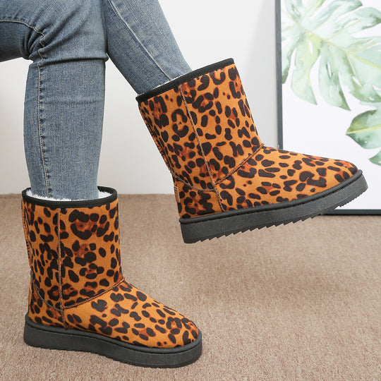 Damen Leopardmuster Winterboots mit kuscheligem Futter EB