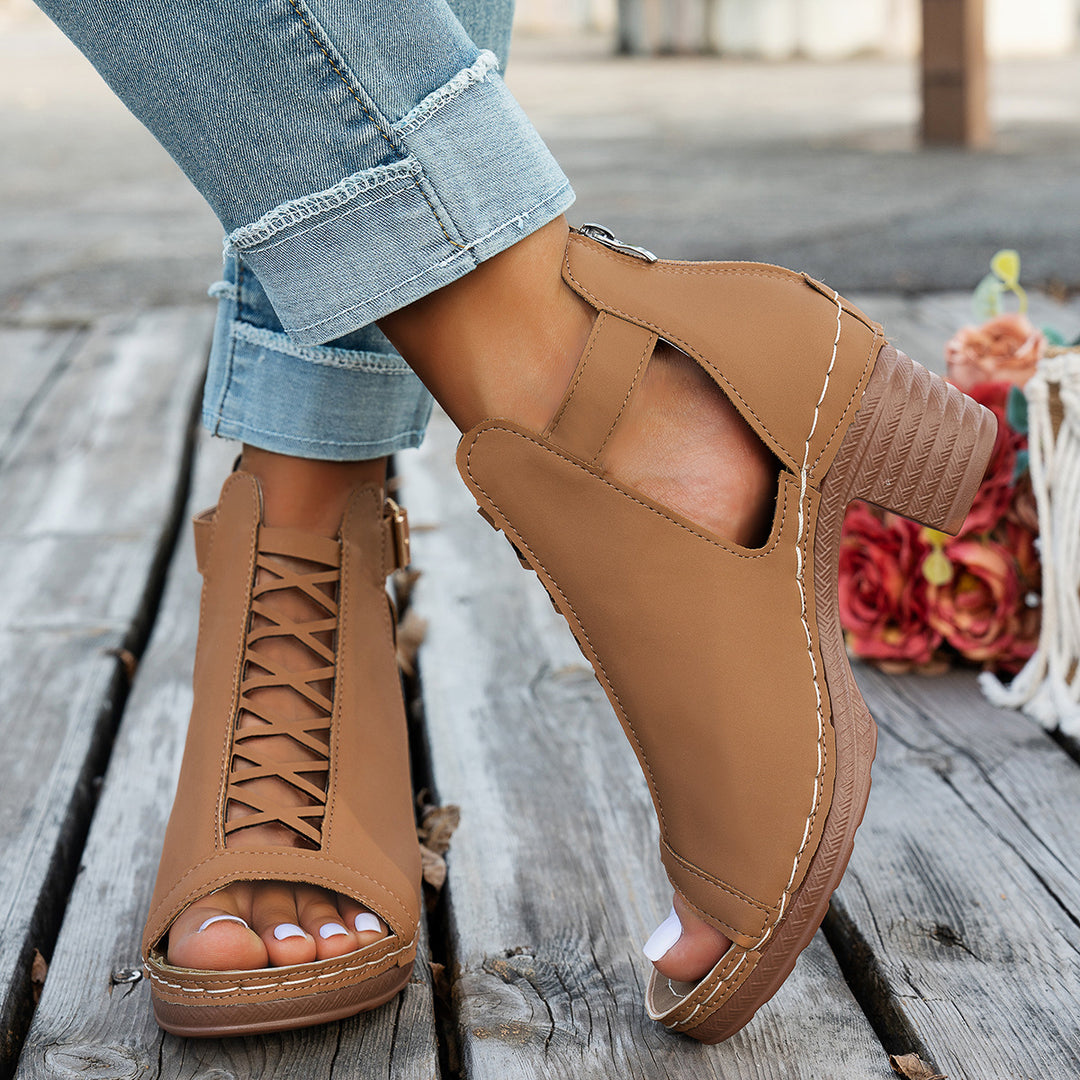 Damen Elegante und modische Schnürsandalen mit Blockabsatz EB
