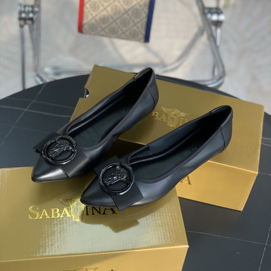 Damen Elegante spitz zulaufende Ballerinas mit modischem Schleifen-Detail EB 1779181375