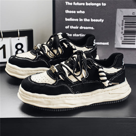 Damen denim-Plateau-Sneaker mit kontrastnähten, wattierter Wellenlaufsohle und verzierten Schnürdetails EB
