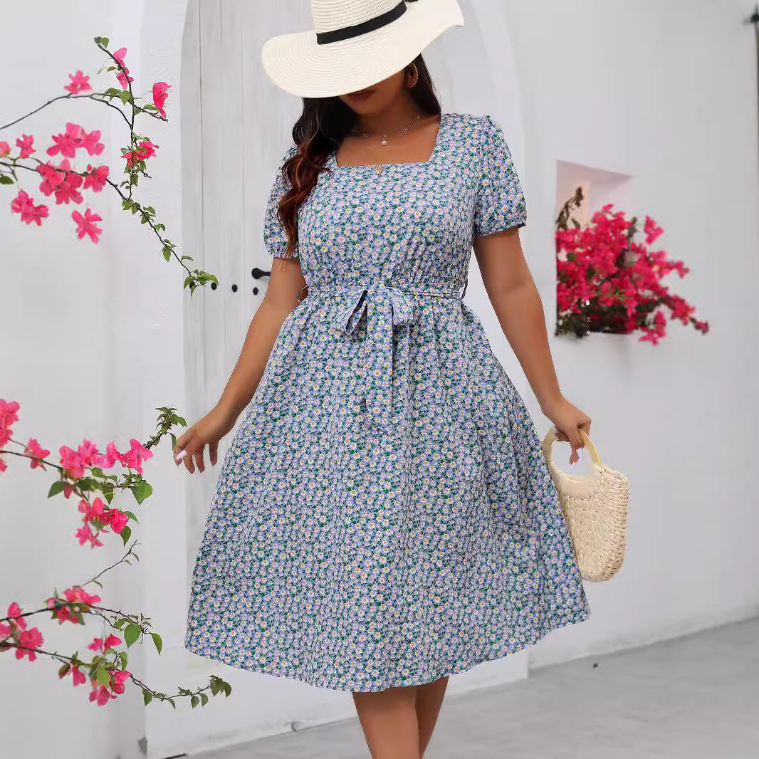 Damen Midi Kleid mit floralem Allover-Print und Puffärmeln EB