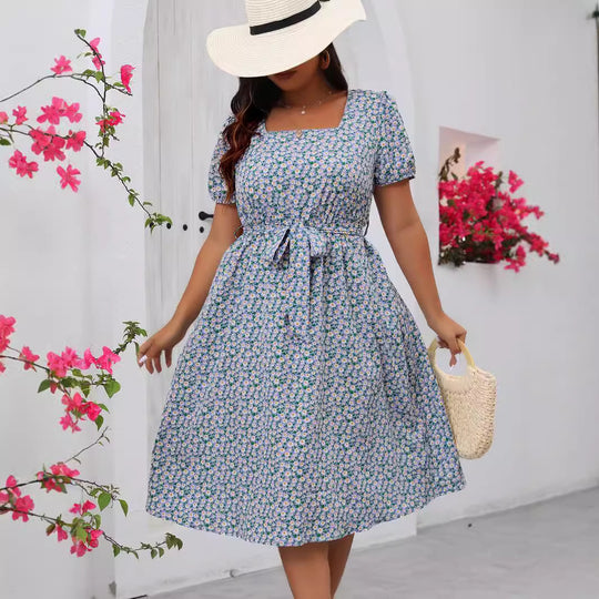 Damen Midi Kleid mit floralem Allover-Print und Puffärmeln EB