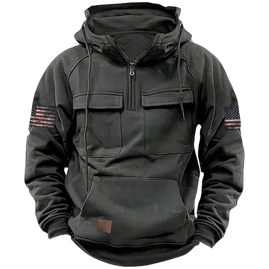 Herren nan Kapuzenpullover mit Halbzip, Cargo-Brusttaschen und Kängurutasche EB