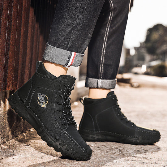 Damen robuste Schnürboots aus Kunstleder mit rutschfester Profilsohle EB