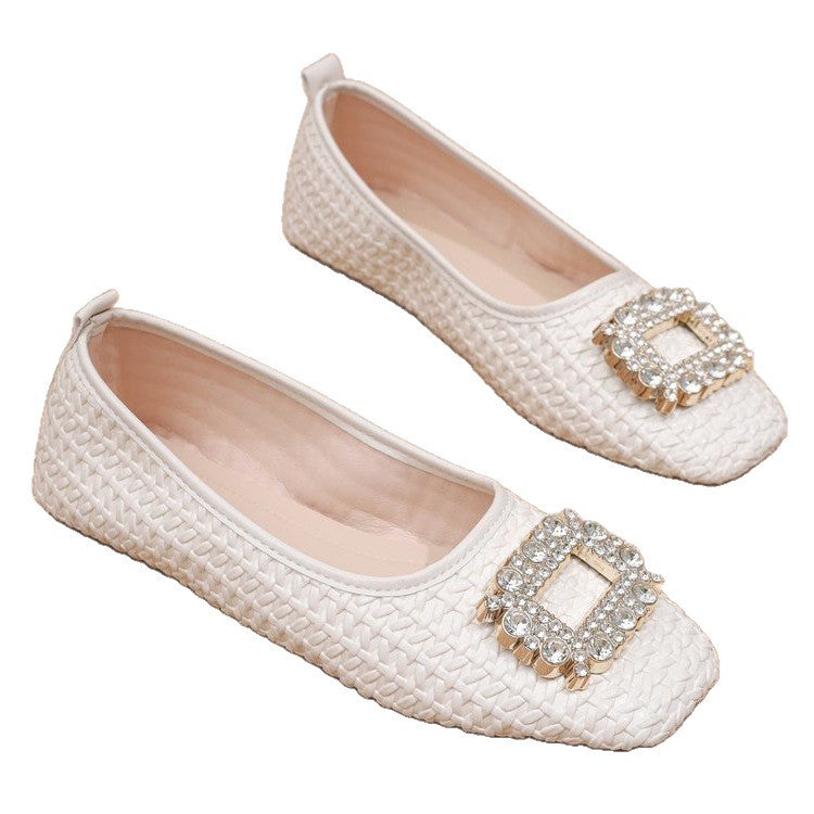 Damen elegante Ballerinas mit funkelndem Schmuckelement EB