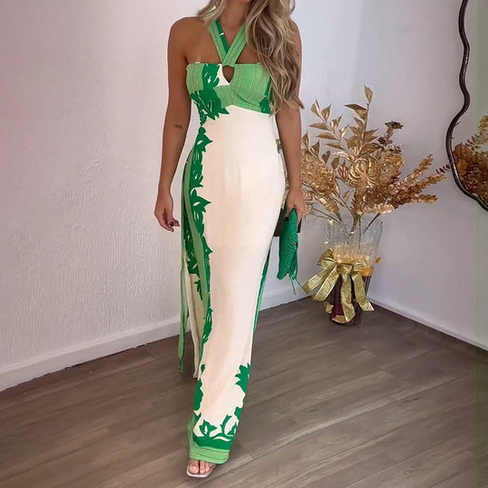 Damen Maxikleid mit verstellbarem Träger und floralem Design EB