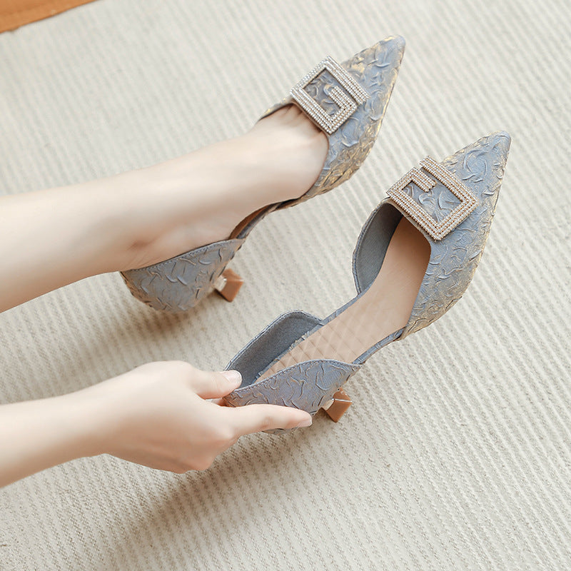 Damen elegante Sling-Pumps mit kunstvollem Blumenrelief und funkelndem Schmuck EB