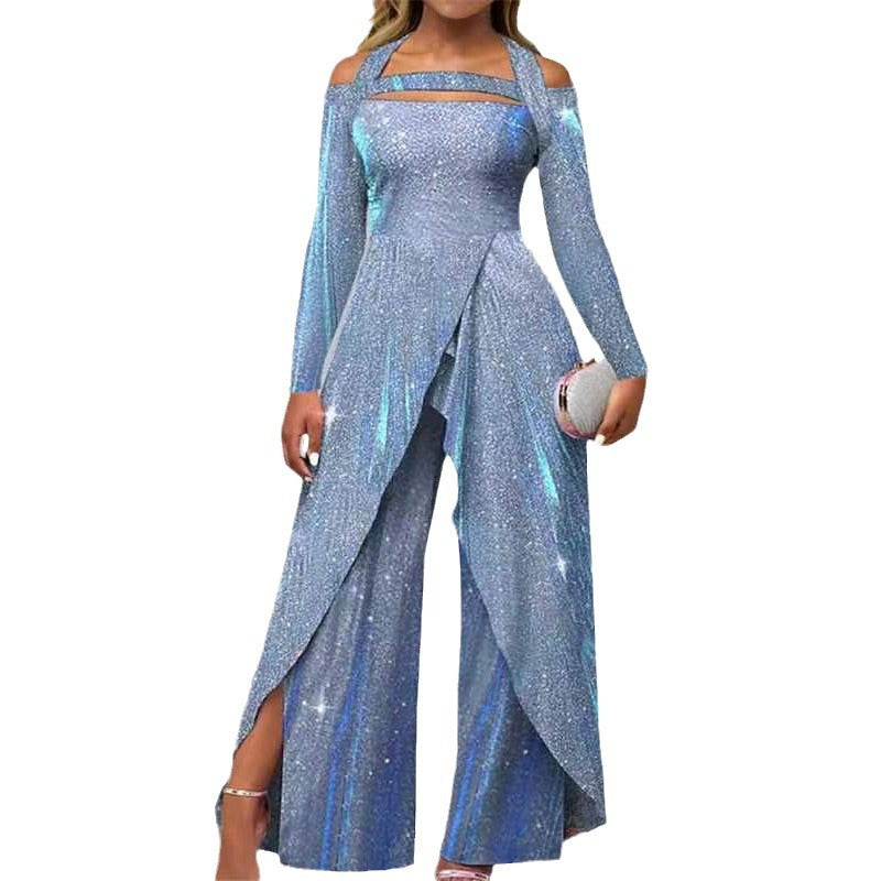 Damen Glamouröses Funktionsjumpsuit mit schimmerndem Effekt und elegantem Design EB
