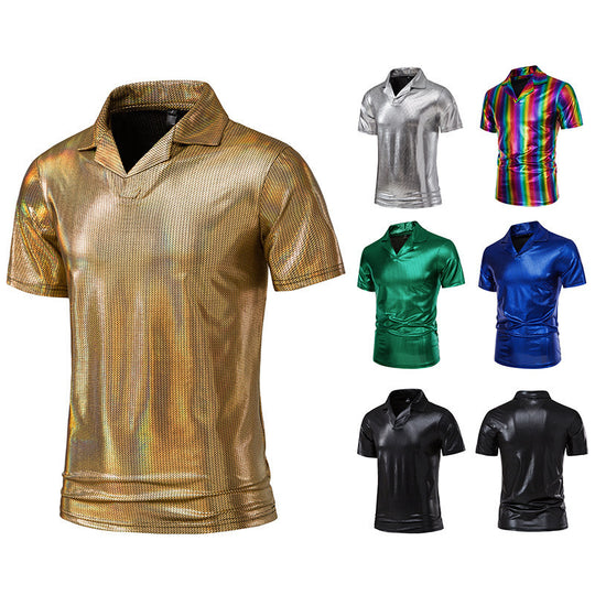 Herren glänzendes Kurzarmhemd mit modernem Design EB