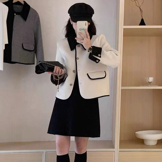 Damen elegante Kurzjacke mit kontrastierenden Details EB