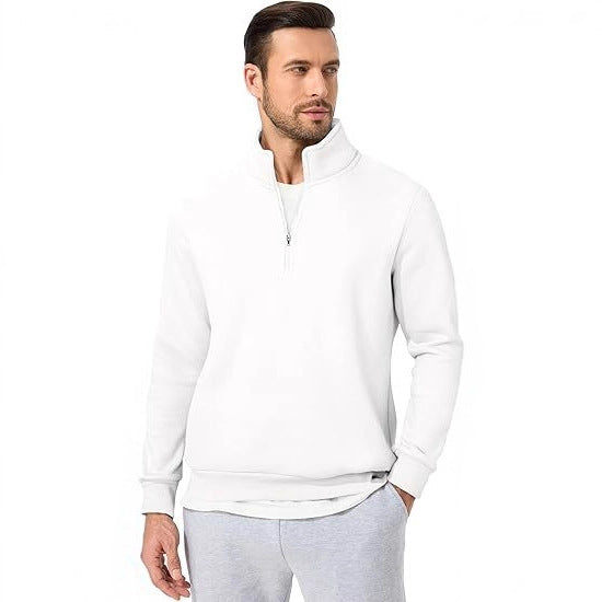 Herren nan halbzip Pullover aus schwerer Baumwollmischung mit hohem Stehkragen und gerippten Bündchen EB
