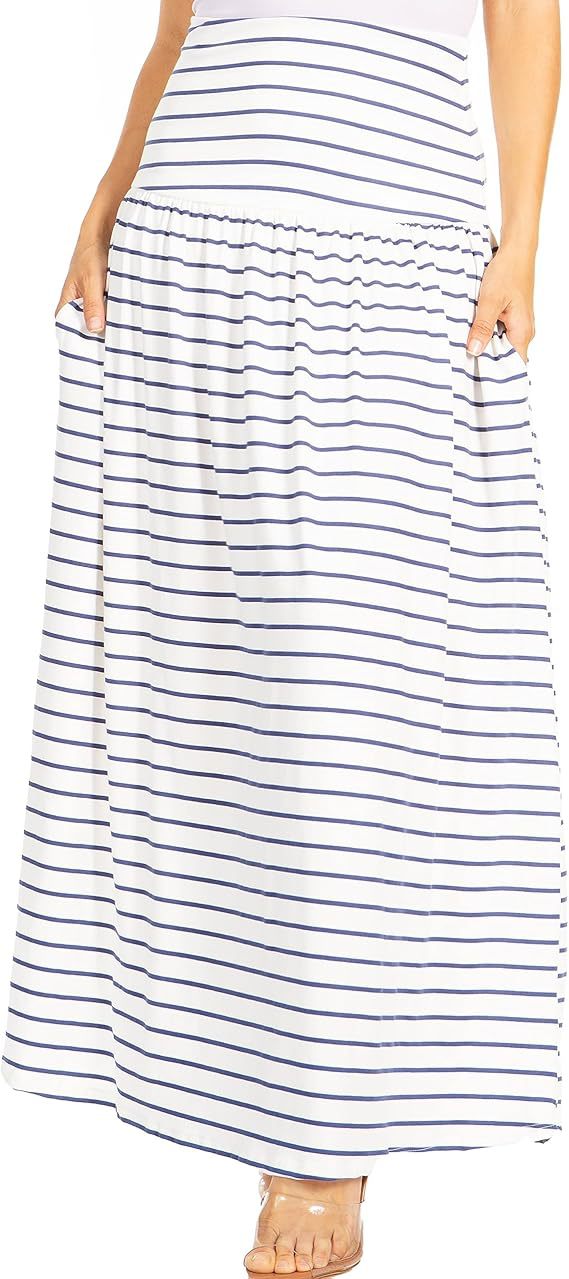 Damen Maxi-Rock mit elastischem Bund und Taschen EB