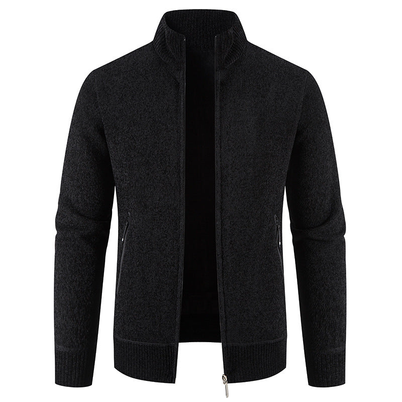 Herren elegante Strickjacke mit hohem Kragen und praktischen Reißverschlusstaschen EB